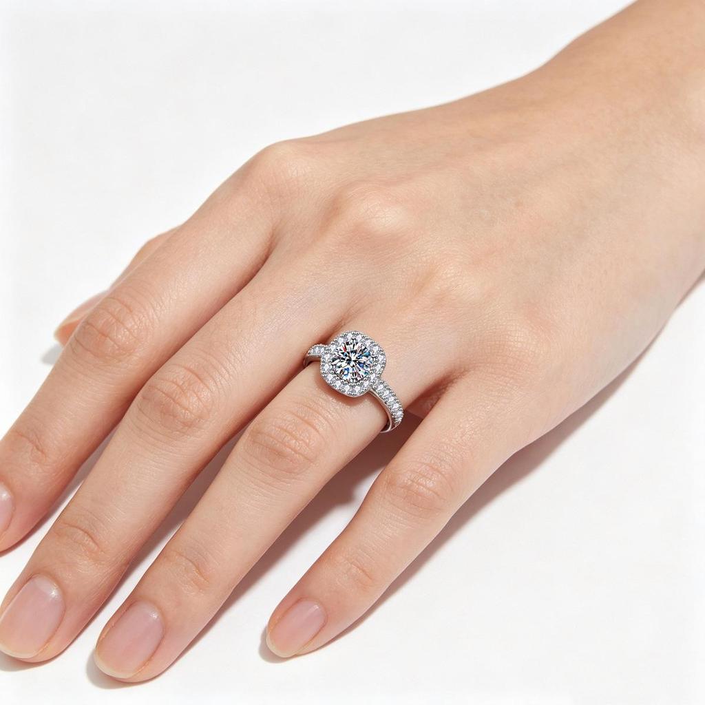 S925 Sterling Silver Square Sugar Moissanite Ring D Color, 50 Point