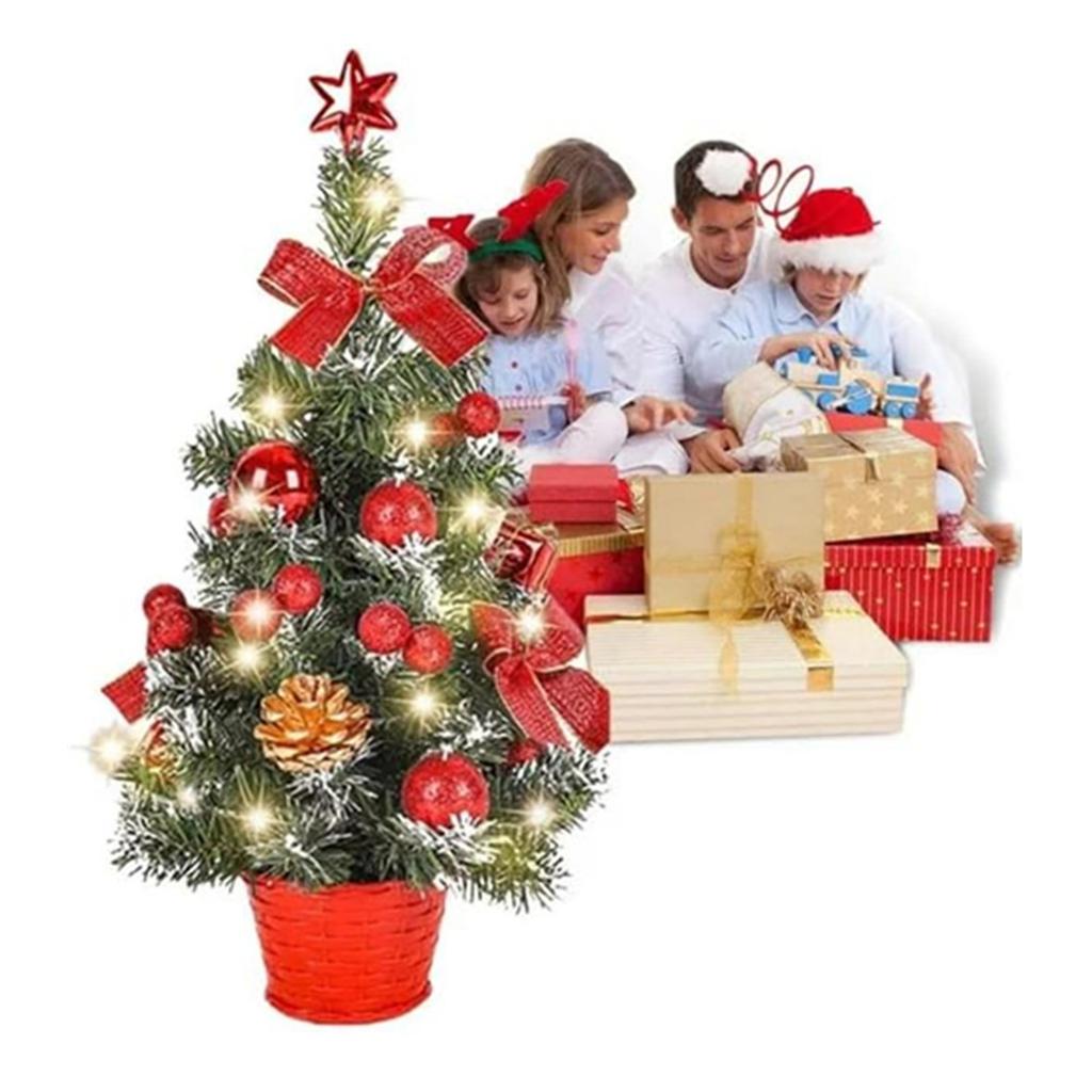 40 см Рождественская елка с огнями и украшениями, в горшке и светящаяся, полная праздничной атмосферы