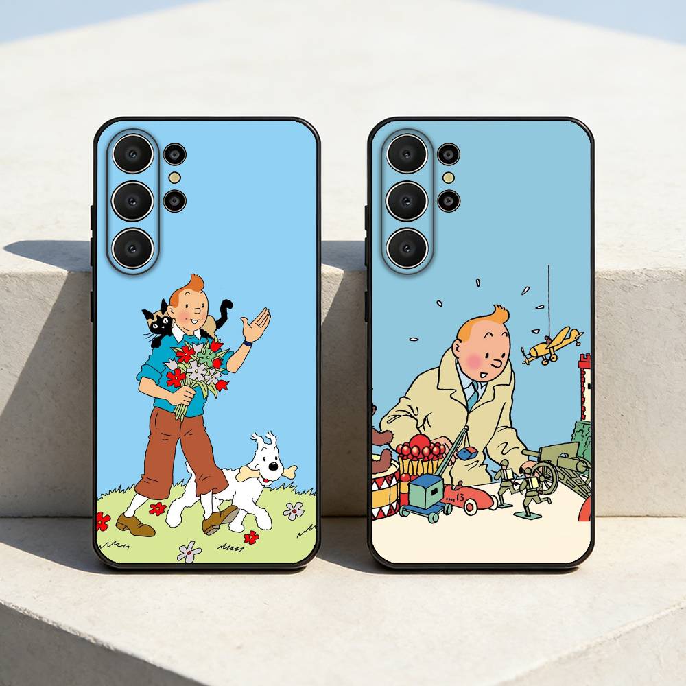 Собака Приключения Т-Тинтина Чехол для телефона Samsung S26,S25,24,23,22,30,21,10,9,Ultra,Plus,Lite,FE Мягкий Черный Чехол