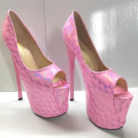 22cm Sexy Peep Toe Platform Women PumpsSuper High Thin Heels Patent Leather Wedding Stilettos Large Size 9 Inches Wedding Shoes