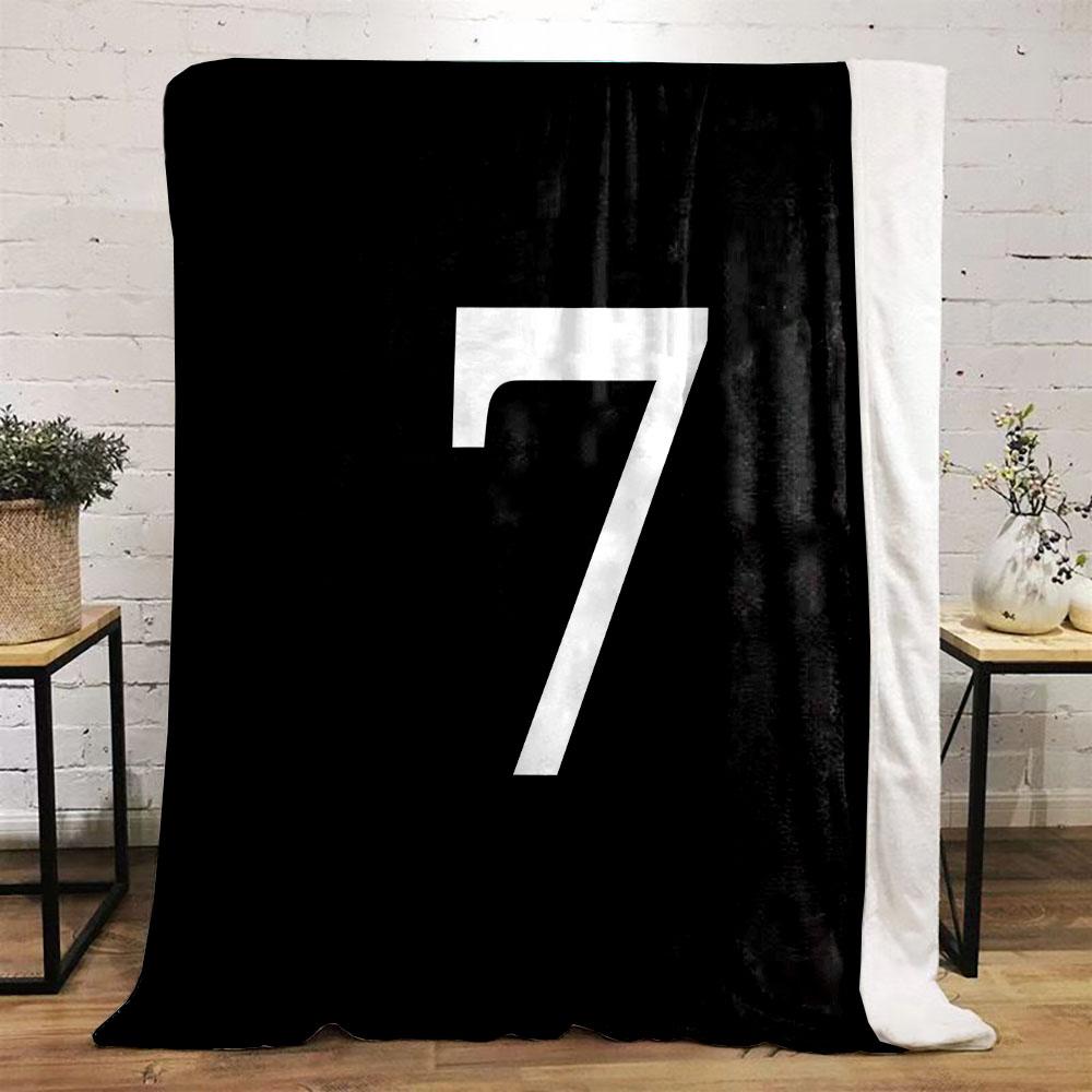 White Number 7 on Black Background Patterned flannel blanket perfect for the bedroom living room, sofa, or a little nap