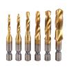 6pcs M3-M10 Screw Tap Drill Bits Hss Taps Countersink Deburr Set Metric Combination Bit High Speed Steel Quick Change Hex