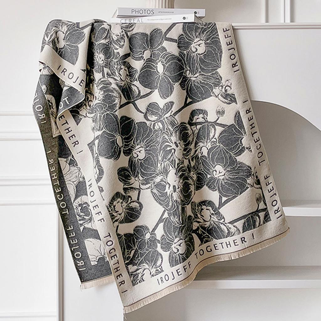 Light Luxury Alphabet Flower Scarf Women'S Autumn And Winter Air-Conditioned Room With Shawl Double-Sided Imitation Cashmere Warm Scarf