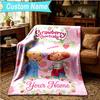 1PC Custom Name Blanket Straw-berry Friends Flannel blankets Patterns Throw Blanket All-Season Soft Gift for Couch, Bed, Camping, Birthday gifts