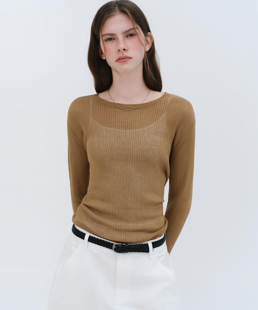 MUSINSA STANDARD WOMAN Женский тонкий фактурный трикотаж из смесовой льняной пряжи [Светло-коричневый]