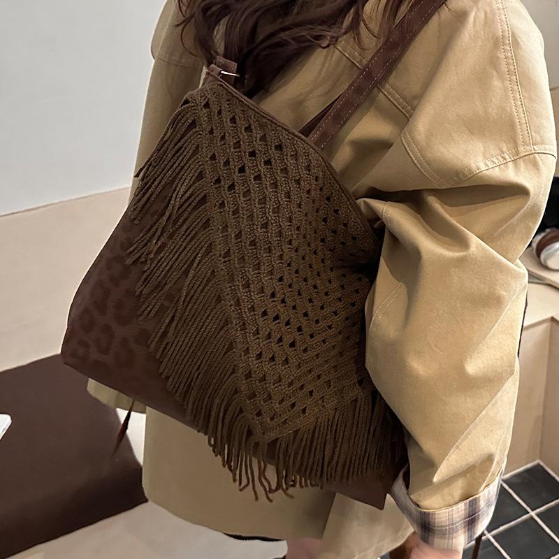 Сумка ручной работы из хлопковой нити в ретро этническом стиле, сумка кроссбоди с кисточками, пляжная женская сумка