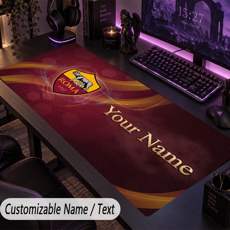 Custom Text Big Mousepad, Extended Desk Pad For Laptop Work GameAS Roma FC