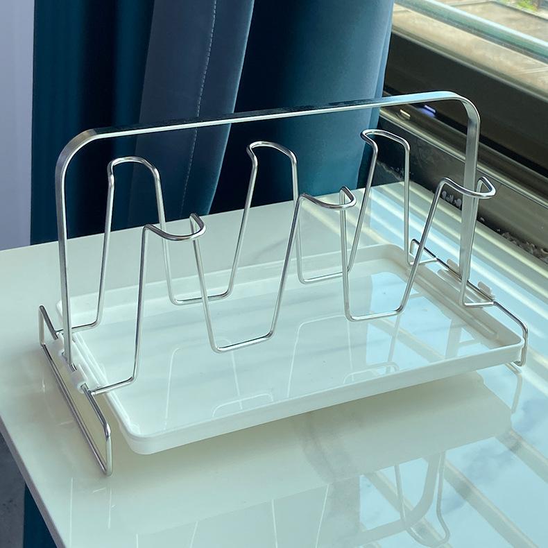 Stainless steel cup holder with water collection tray, inverted drain cup holder, iron cup holder, household 6 cups