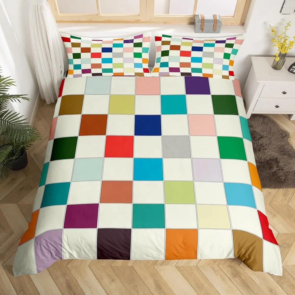 Комплект пододеяльника в клетку Квин Кинг Шахматный комплект постельного белья Для детей Взрослых Современный декор комнаты Набор из 3 предметов с 2 наволочками