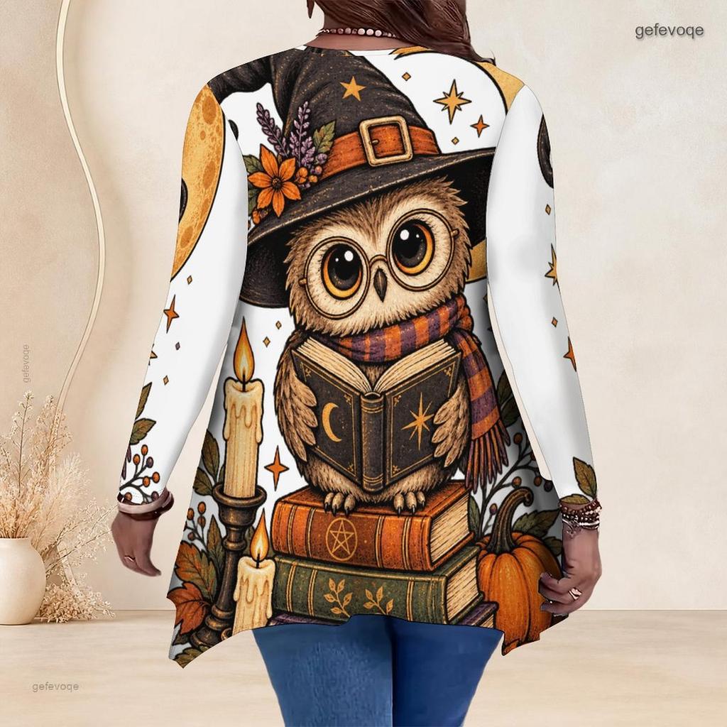 Plus Size Women V Neck Long Sleeve Loose Casual Top Featuring Irregular Split Hem