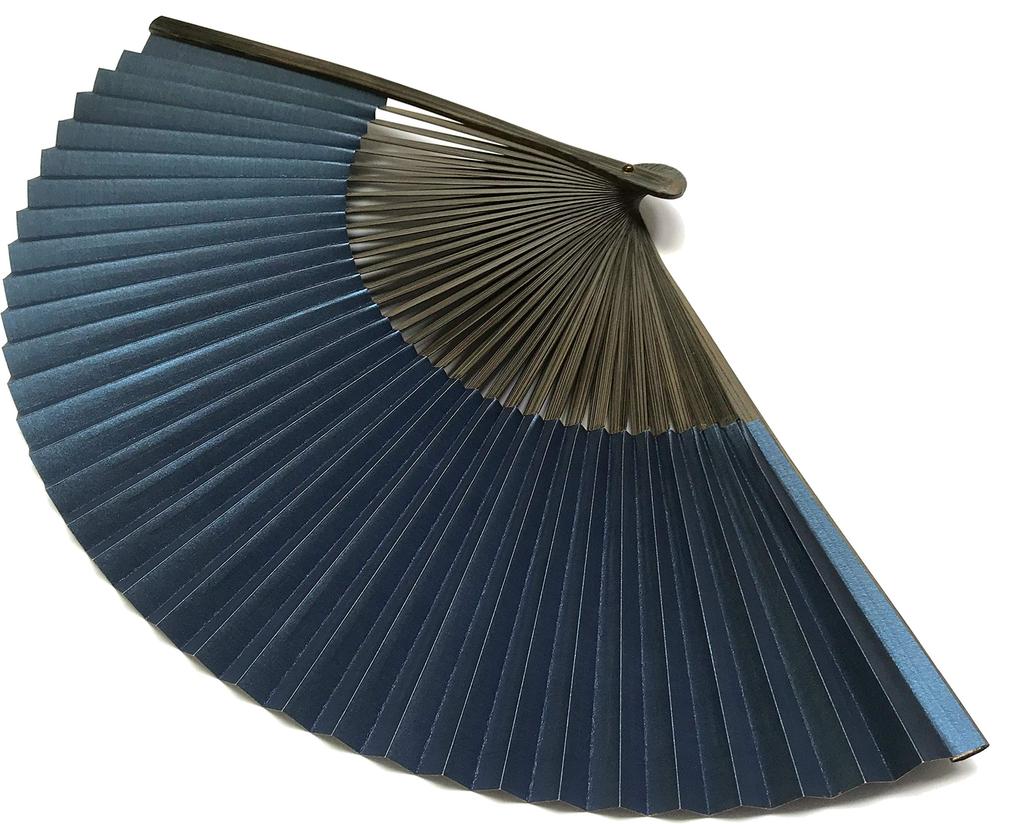 Folding Fan with Milky and Hemp Leaf Single Blue [Hana Kanzashi] Men's Way, Tanabata, Designs, Paper-Pasted, Large, Item,