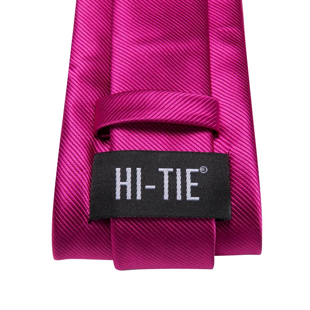 Hi-Tie Мужской шелковый галстук, классический розово-красный галстук, носовой платок, набор запонок