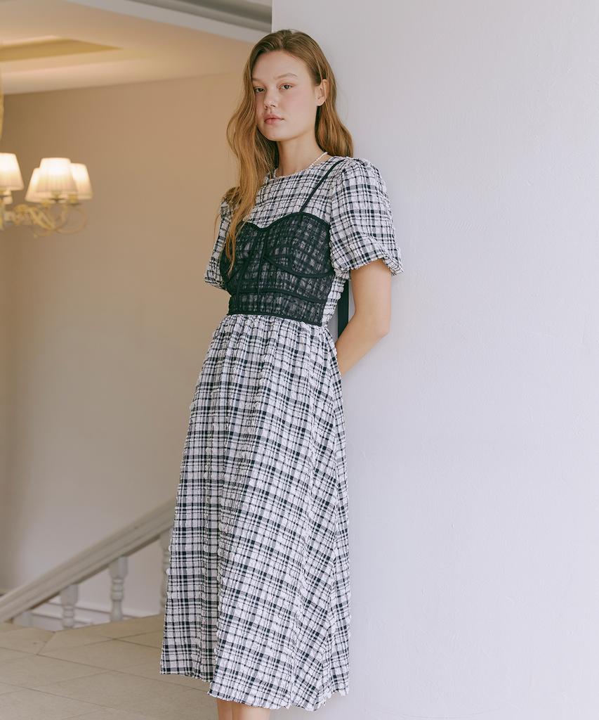 Etmont Check Bubble Bustier Dress Black