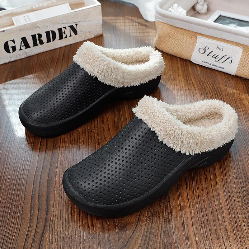 Fashion Men's Clogs Short Plush Slippers Winter Fashion Hole Shoes Beach Sandal Indoor House Flat Shoes Lightweight Soft Bathroom Slide