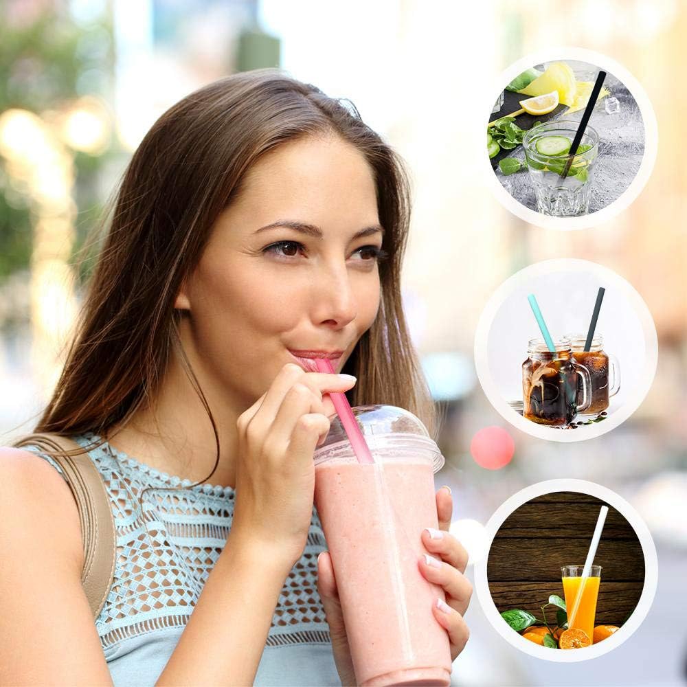 Silicone Straws Set of 10 Straight Smoothies Straws Large Silicon Reble Drinking Straws with Cleaning Brushes Extra Long for 20oz and 30oz Tumbler -