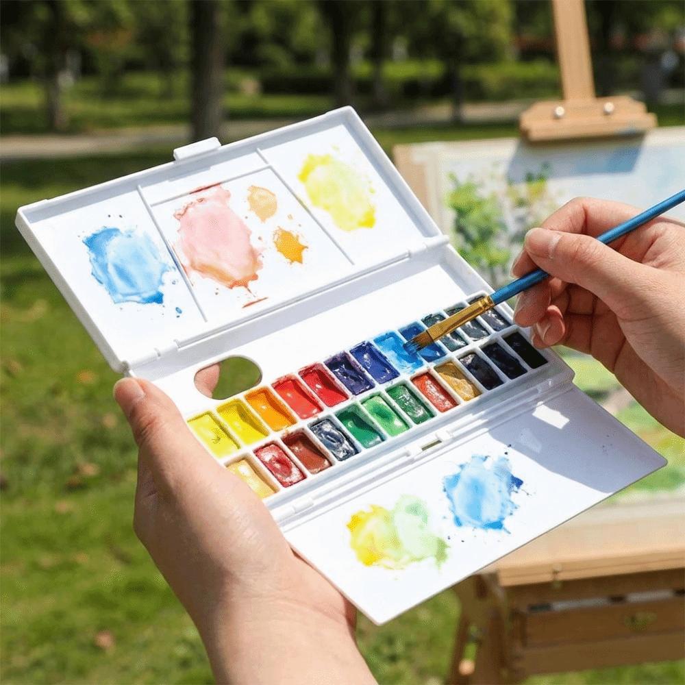Reusable Watercolor Pigment Box 24 Grids Watercolor Mixing Tray Color Mixing Pallet Student