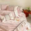 Silk Bedding Set Four-piece Set Cool Feeling Ice Silk Lace Skin-friendly Comfortable and Breathable Washed Quilt Cover Bed Sheet Pillowcase