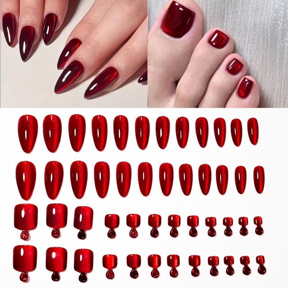48Pcs Glossy Finish False Nails Set Short Square Shape Short Tip Toenail For Fingernails & Toenails