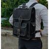 Black Handmade Goat Leather Travel Casual Laptop Messenger Backpack Shoulder Bag