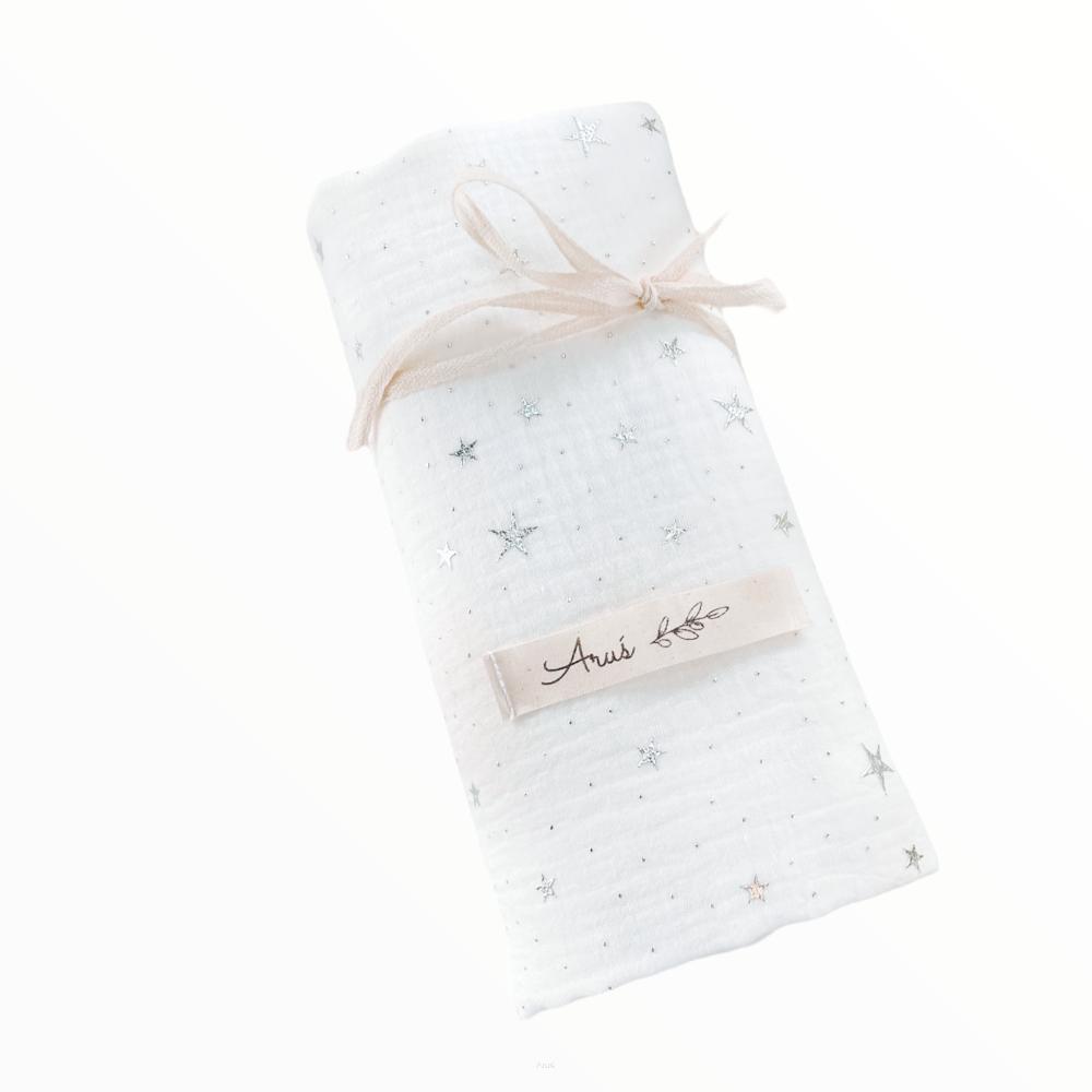 Muslin Swaddle Wrap 80x80cm Double Gauze (White Stars)