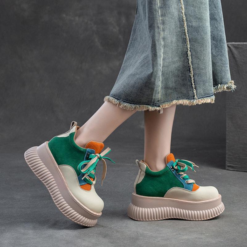 Johnature Туфли из натуральной кожи на плоской платформе, разноцветные туфли на толстой подошве, повседневная женская обувь на повышенной высоте