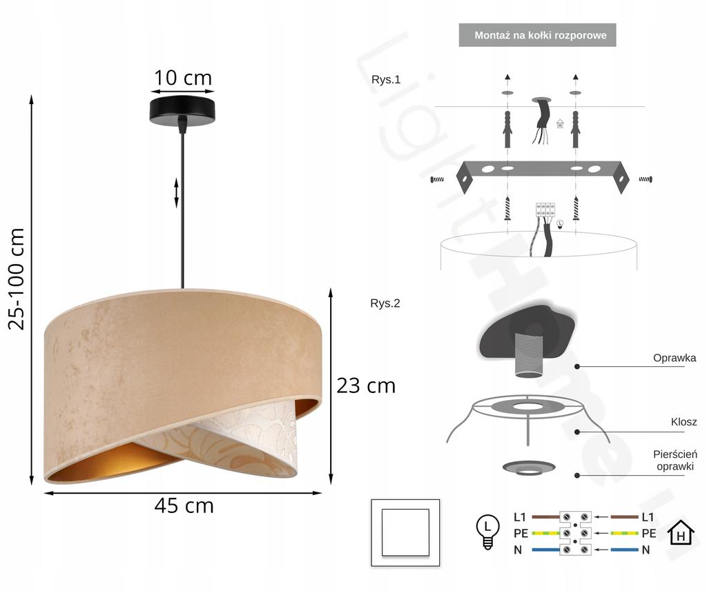 CEILING HANGING LAMP, SLANT LAMPSHADE, LEAVES, 45 cm