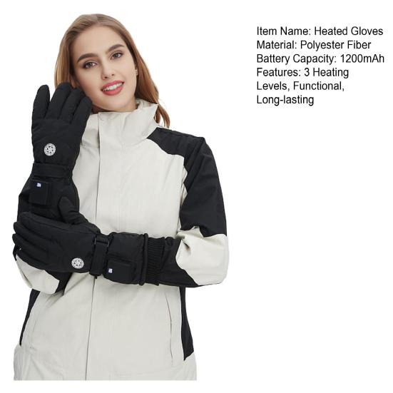 Зимние перчатки с подогревом для мужчин и женщин, электрические перчатки с подогревом с аккумулятором 1200 мАч, 3 уровня нагрева, перезаряжаемые перчатки с подогревом для катания на лыжах, велоспорта, зимних видов спорта