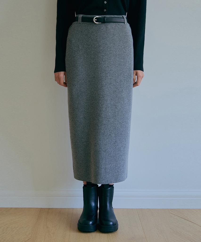 Odier Lambswool Belt Ring Knit Skirt - Gray