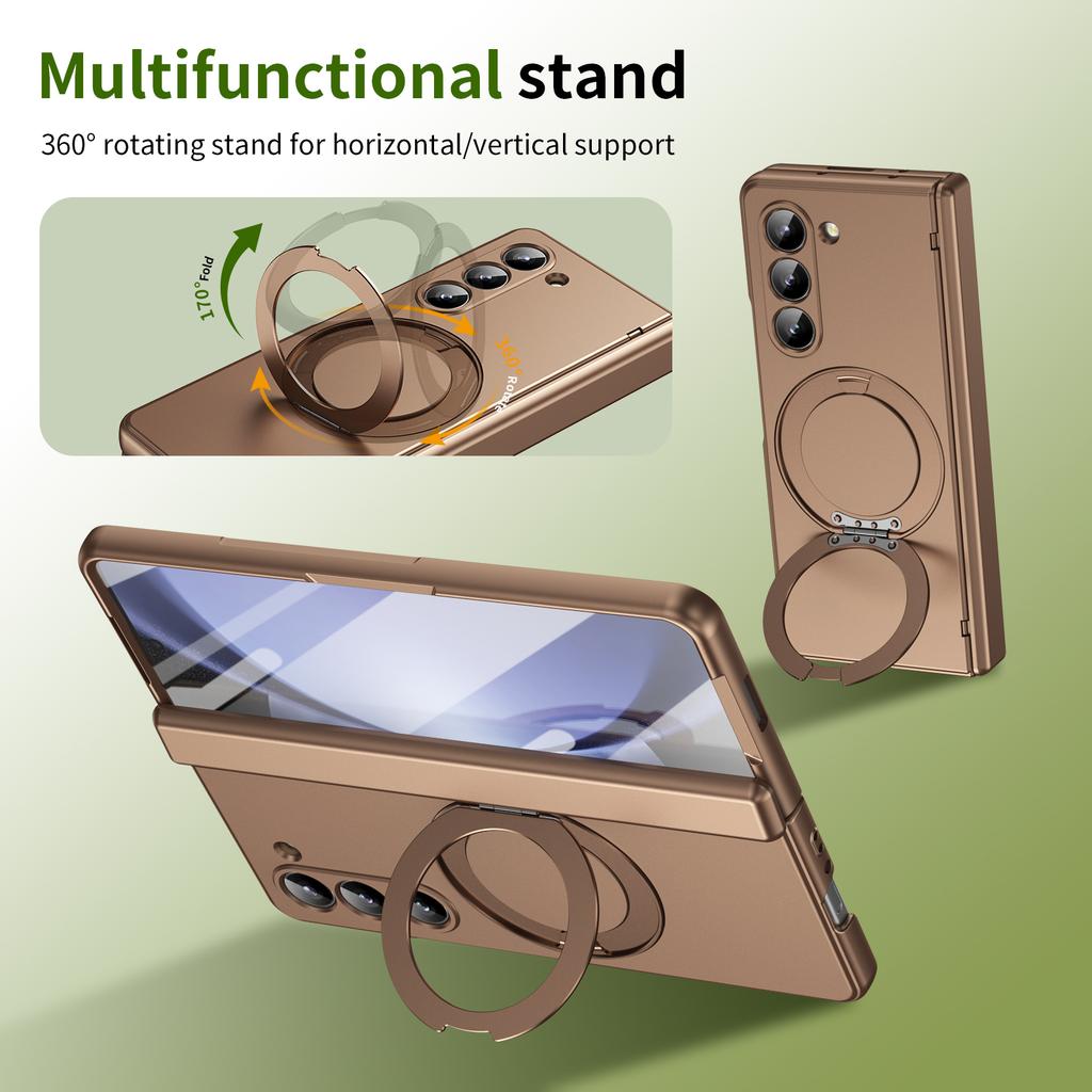 Hinge Protection With Front Glass Screen Film Magnetic 360° Rotating Integrated Alloy Stand Case For Galaxy Z Fold 5 6 7 8 Ultra