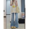 Light Blue Tencel Skinny Denim Women's Summer Thin Fat Sister mm High Waist Slim Looking without Leg Sticking Ice Silk Bell-Bottom Pants
