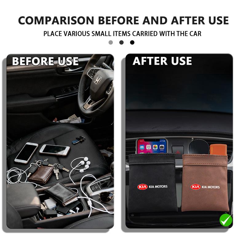 For KIA Suede Car Logo Air Outlet Storage Bag Hanging Pocket Auto Accessories Spectra Sedona Cadenza Proceed Sephia Stonic EB6