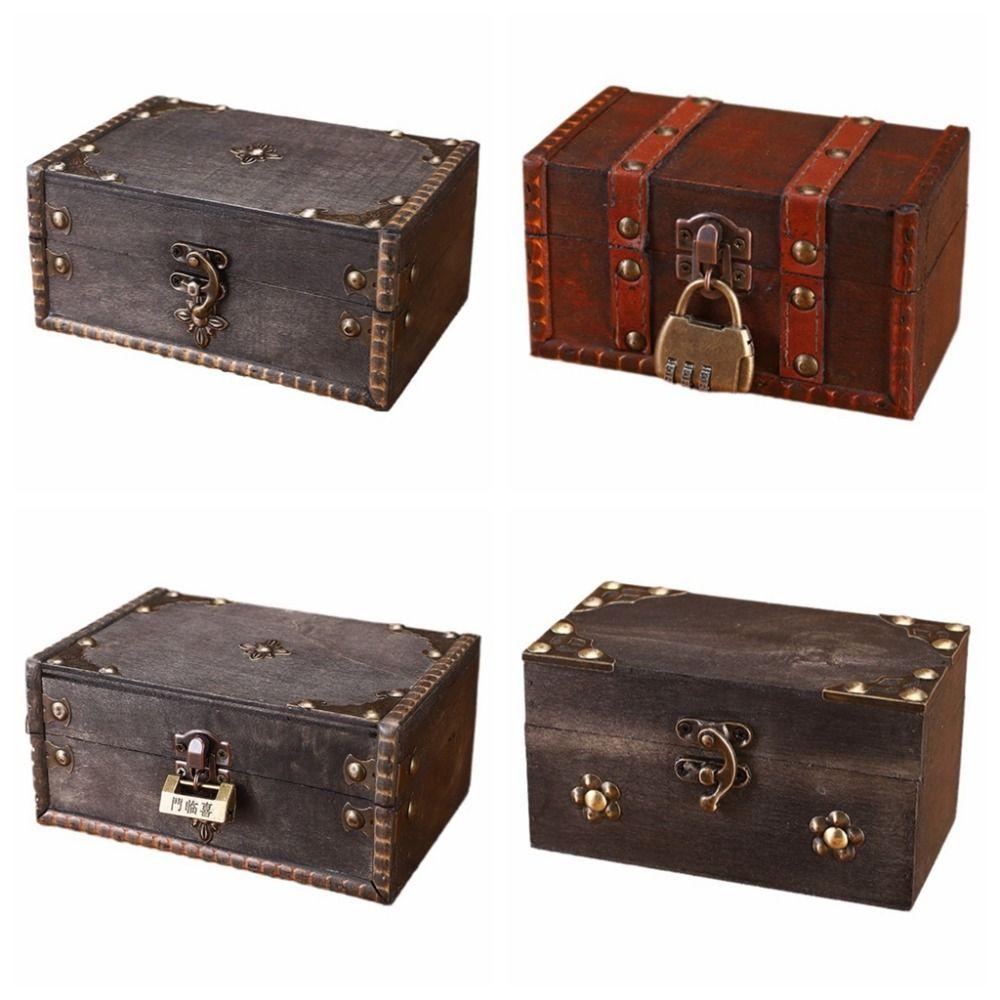 Vintage Multifunctional Treasure Chest Retro Style Desktop Organizer Collection Gift Box Home Use