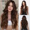 Коричневые волнистые вьющиеся синтетические парики для женщин Длинные темно-коричневые натуральные волосы для ежедневного использования Парики из термостойкого волокна