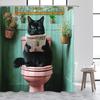 Смешная шторка для душа с черным котом, милое животное, цветы, бонсай, полиэстеровая ткань, для дома, декоративные занавески для ванной с крючками
