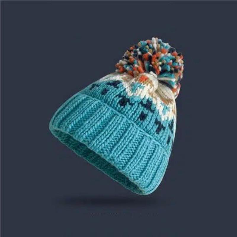 Women S Fair Isle Knit Hat Ear Flap Pom Pom Warm Winter Hat