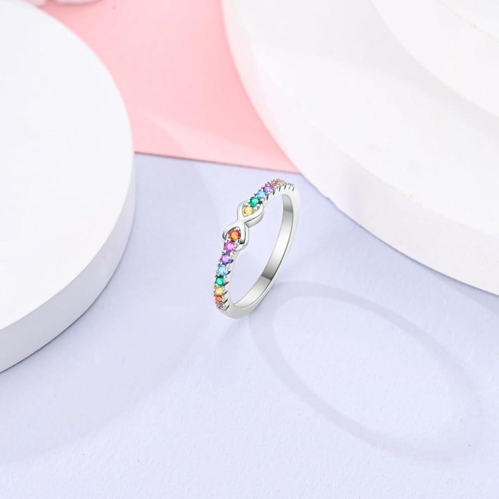 S925 Sterling Silver Ring Women's Personality Fashion Colored Diamond Unlimited Symbol 8 Characters European and American Style Ring