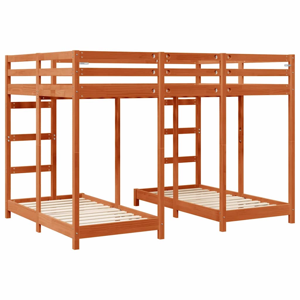 Triple Bunk Bed Frame Waxed Brown 140 x 200 cm