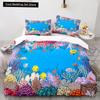 Подводный мир King Queen Пододеяльник Мультяшный океан Животные Комплект постельного белья для детей Рыбы Коралл Морская жизнь Мягкий полиэстеровый пододеяльник