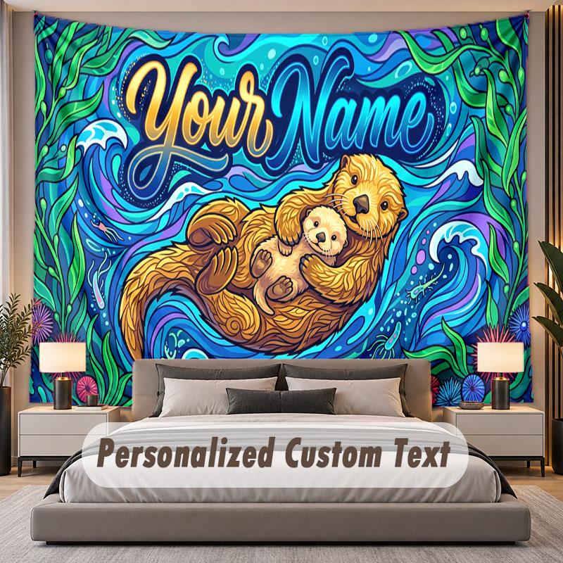 Octopus Sea Life (103) Theme Custom Tapestry Personalized Custom Name Text Wall Hanging Tapestry Home Decor Background Cloth