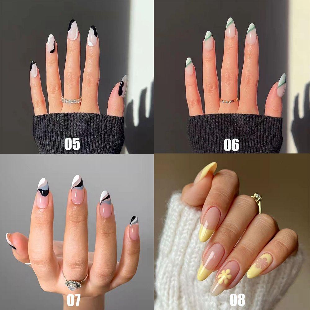 Press On Nails Full Cover Artificial French Fake Nails Nail Tips Wearable Almond False Nails