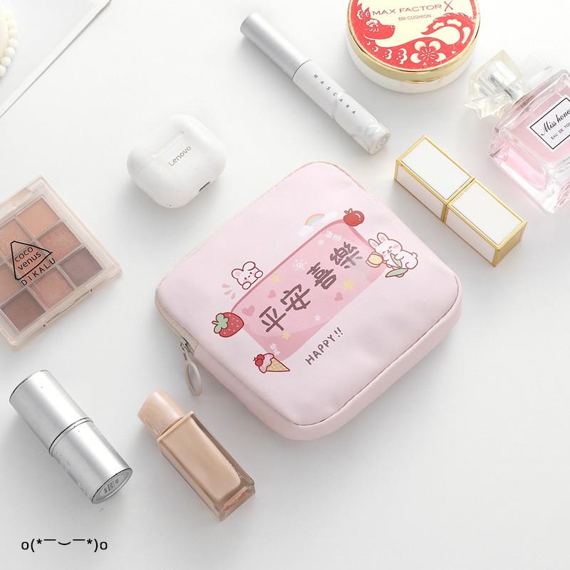 Cute Cartoon Sanitary Pad Organizer Pouch Women Multipurpose Makeup Bag Travel Storage Case With Zipper