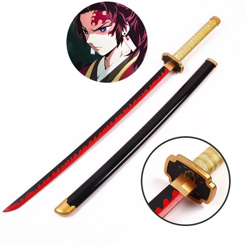 104cm Demon Slayer Katana Sword Bamboo Anime Blade Sunwheel Knife Tanjirou Katana Weapon Model 1:1 Ninja Cosplay Prop Kids Toys