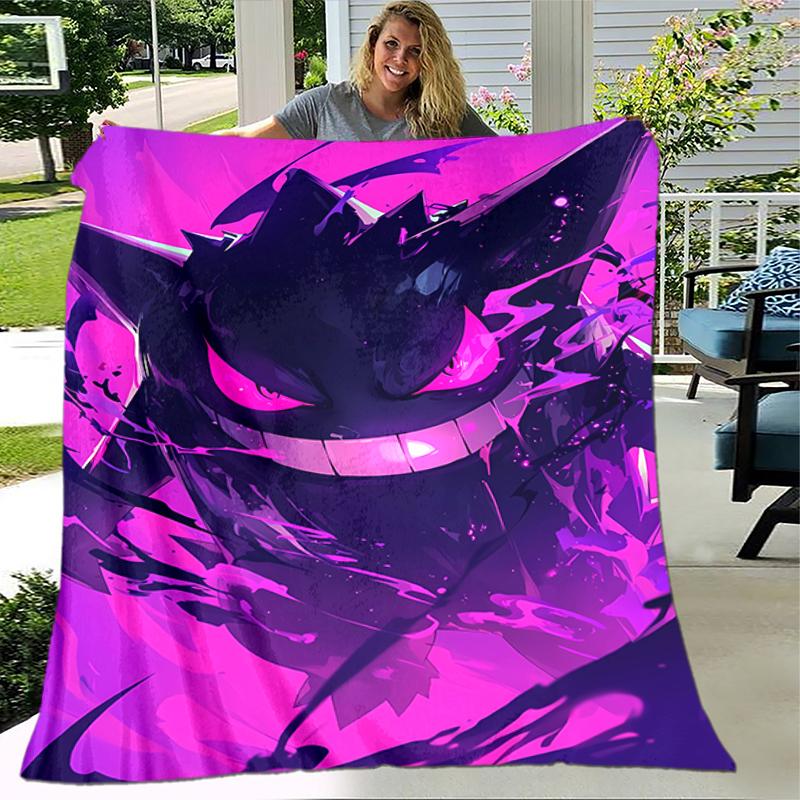 1pc Blanket Pokémon Gengar Print Design, Lightweight Blanket for Sofa, Bed- Soft &Warm, Gift for All Seasons like Christmas, Halloween