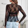 Женские топы с воротником-стойкой, длинными рукавами, облегающие блузки, сексуальные прозрачные сетчатые рубашки с цветочной вышивкой