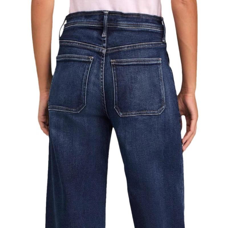 Women's New Spring Lace-up Stretch Jeans Straight Temperament Models Wide-leg Trousers