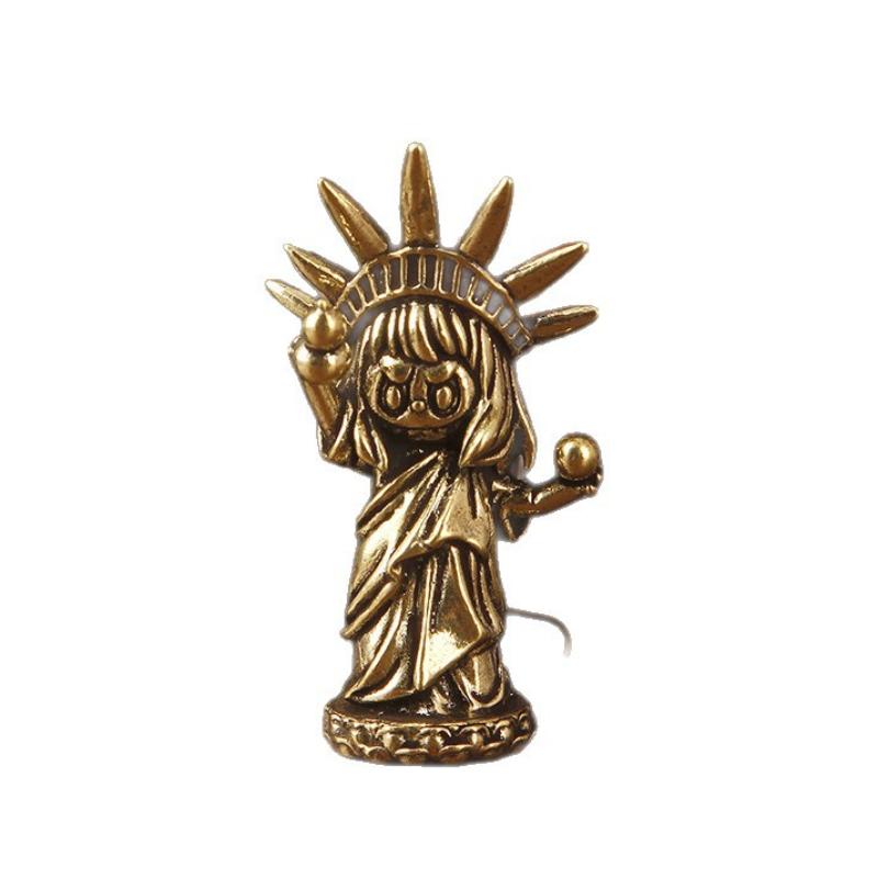 1Pcs Vintage Brass Figurine Cute Cartoon Liberty Goddess Statue Mini Desktop Decor For Home Office Model Craft Unique Gift
