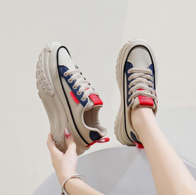 Новые кожаные кроссовки женские туфли весна осень мода студенты повседневные толстые подошвы спортивные женские туфли на платформе