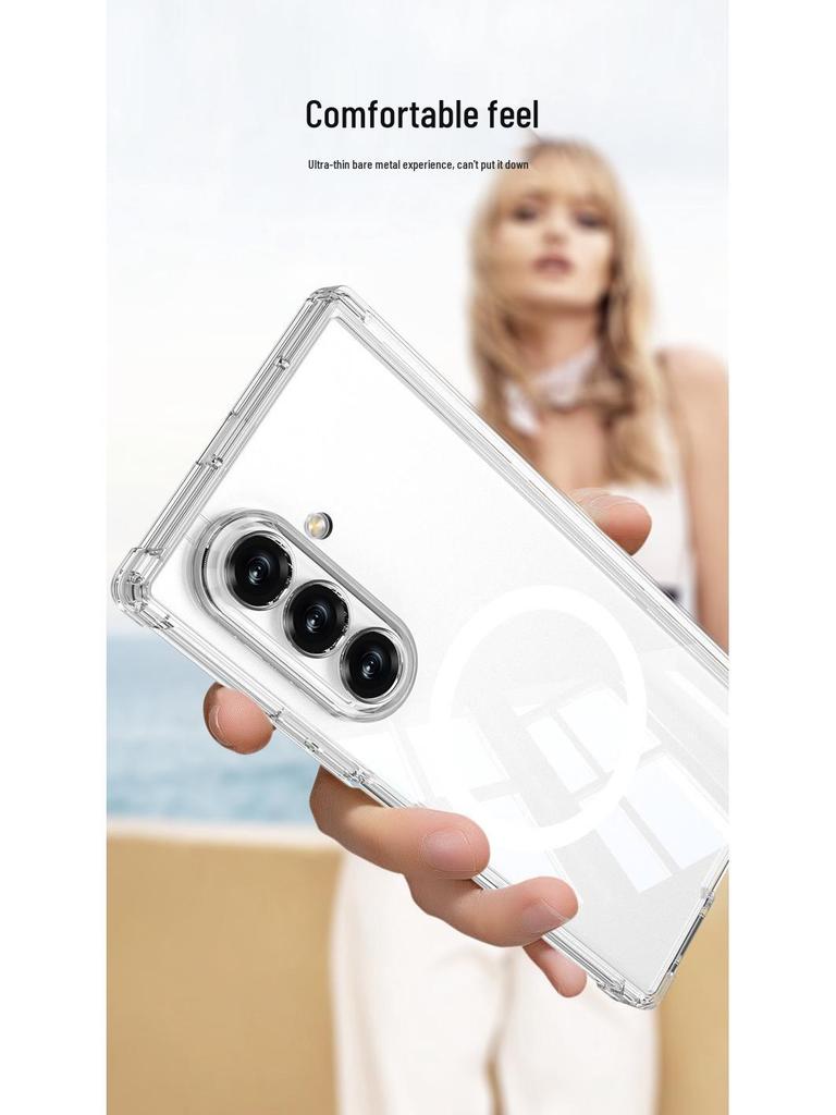 Samsung Z Fold7 Магнитный Прозрачный Защитный Чехол с Амортизацией от Падений и Совместимостью с Беспроводной Зарядкой MagSafe.