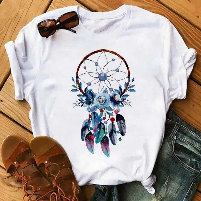 Fashion Dream Catcher T Shirt Women Unisex Harajuku Graphic Print T Shirt Fashion Crew Neck Short Sleeve Plus Size T Shirt Unisex