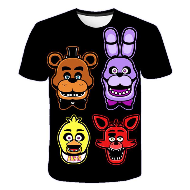 2023 Year Summer New Horror Style Five Night Freddy 3D Print Kids Short Sleeve Tops Girls Fashion Casual T Shirts 4-14 Year